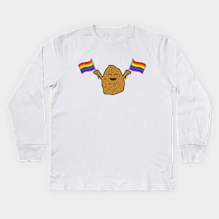Pride Chicken Nugget With LGBTQ Flags Kids Long Sleeve T-Shirt